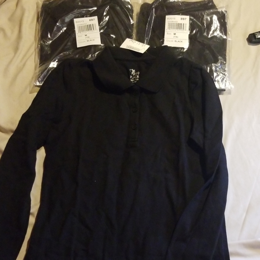 Lot of 3 girls black long sleeve collared shirts
